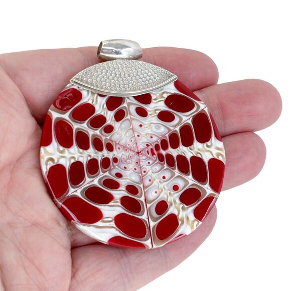 Vintage Sterling Silver 925 6cm Red Spider Shell and Resin Pendant - Picture 1 of 7